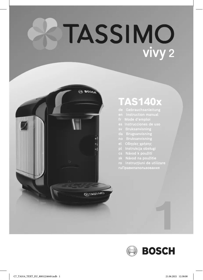 Page 1 of the manual User Manual Bosch Tassimo Vivy 2 TAS1407