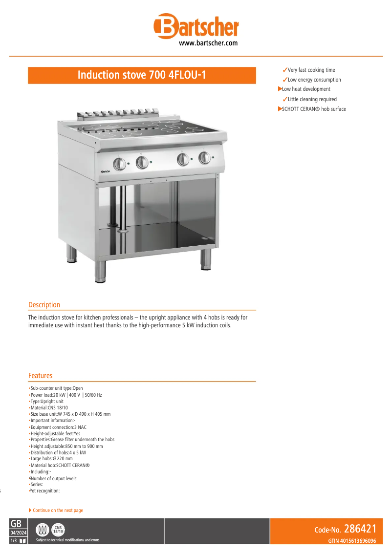 Page 1 of the manual User Manual Bartscher 286421