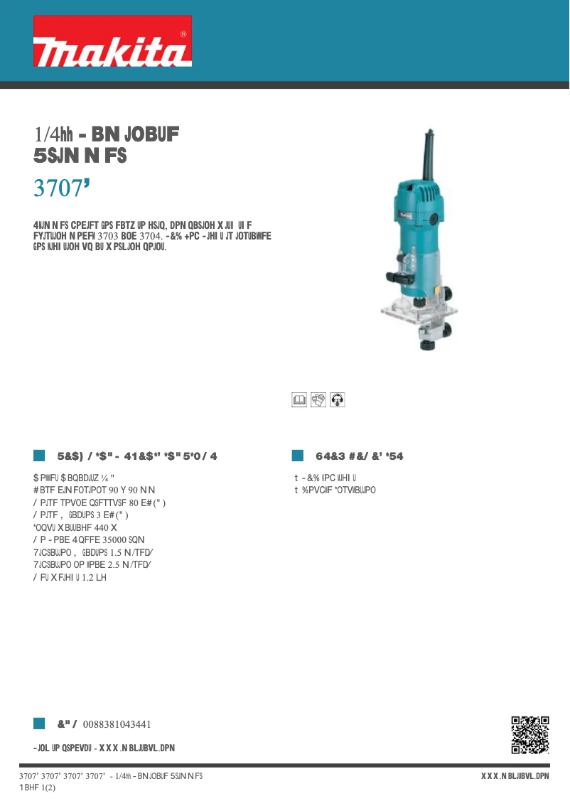 Page 1 of the manual Technical Sheet Makita 3707F