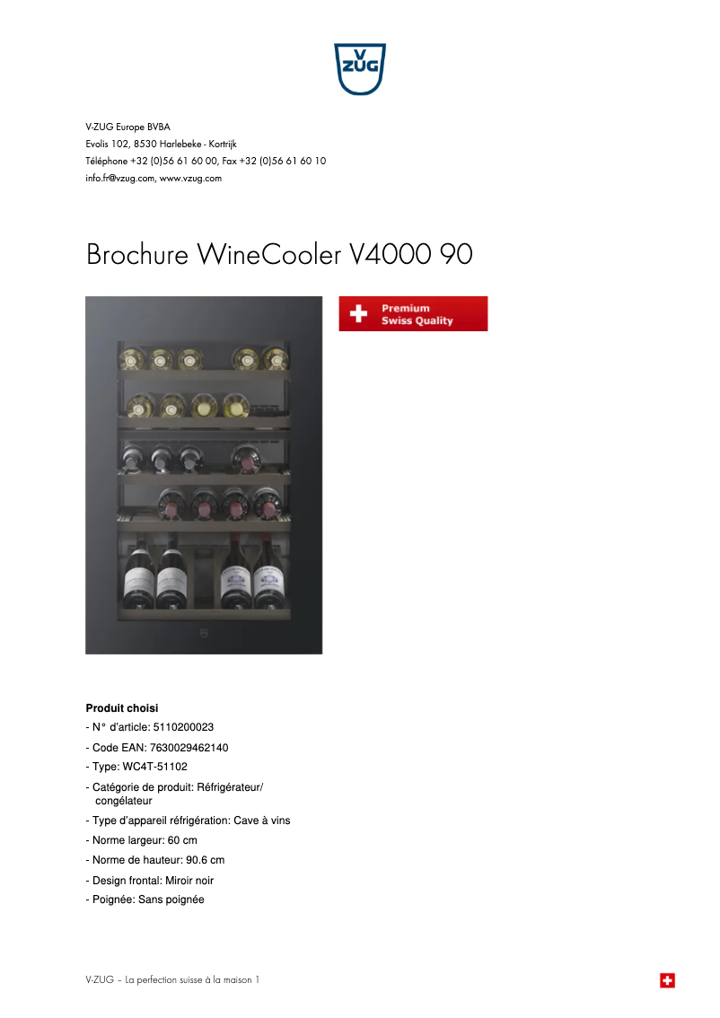 First page image of the manual for WineCooler V4000 90