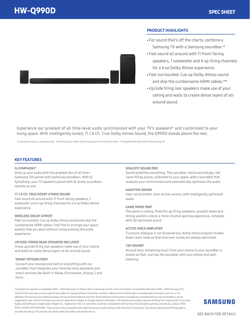 Page 1 of the manual Technical Sheet Samsung HW-Q990D