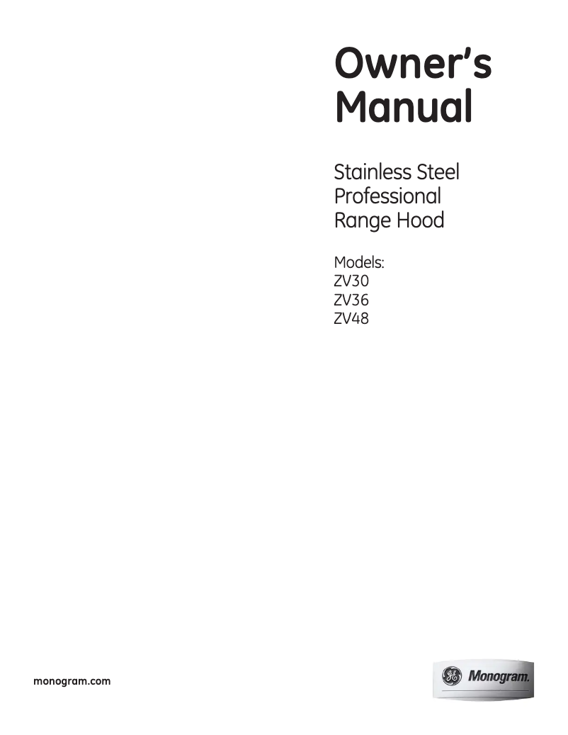 Page 1 of the manual Use and Maintenance Manual GE ZV30TSFSS
