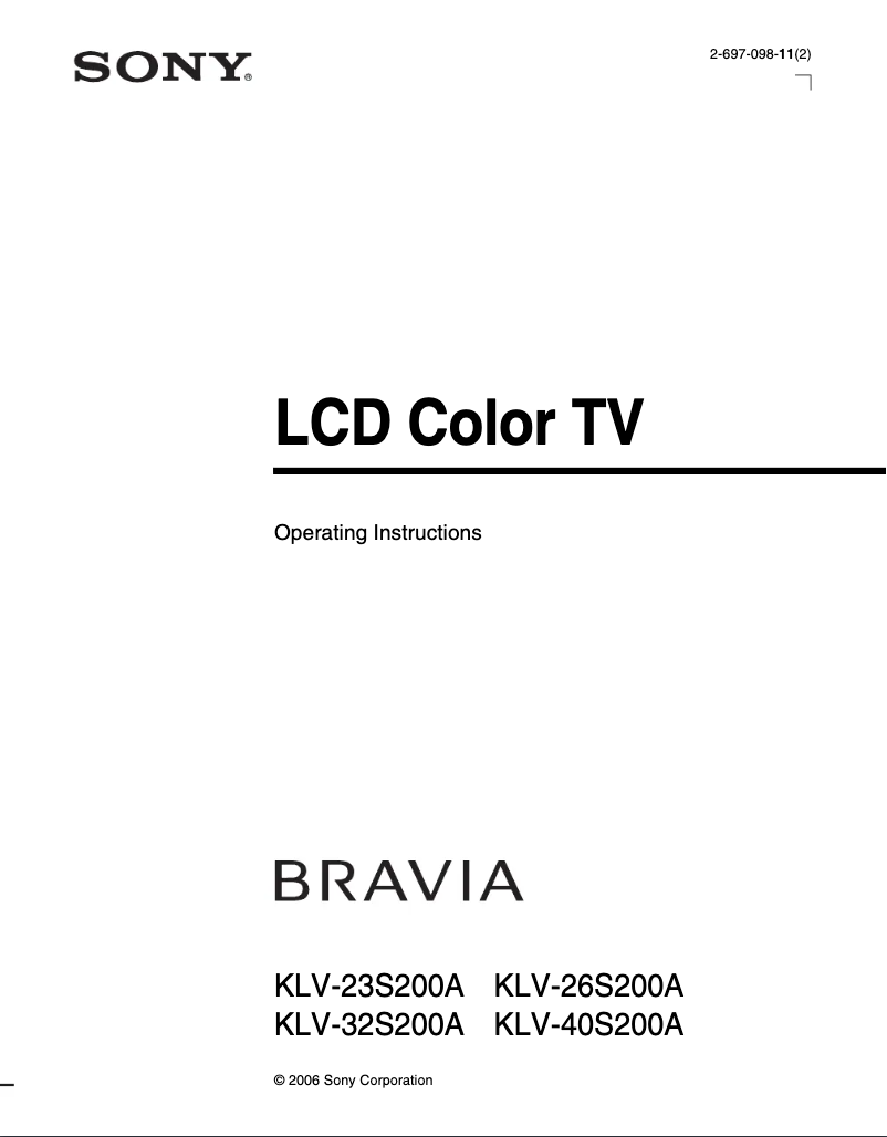 First page image of the manual for Bravia KLV-32S200A