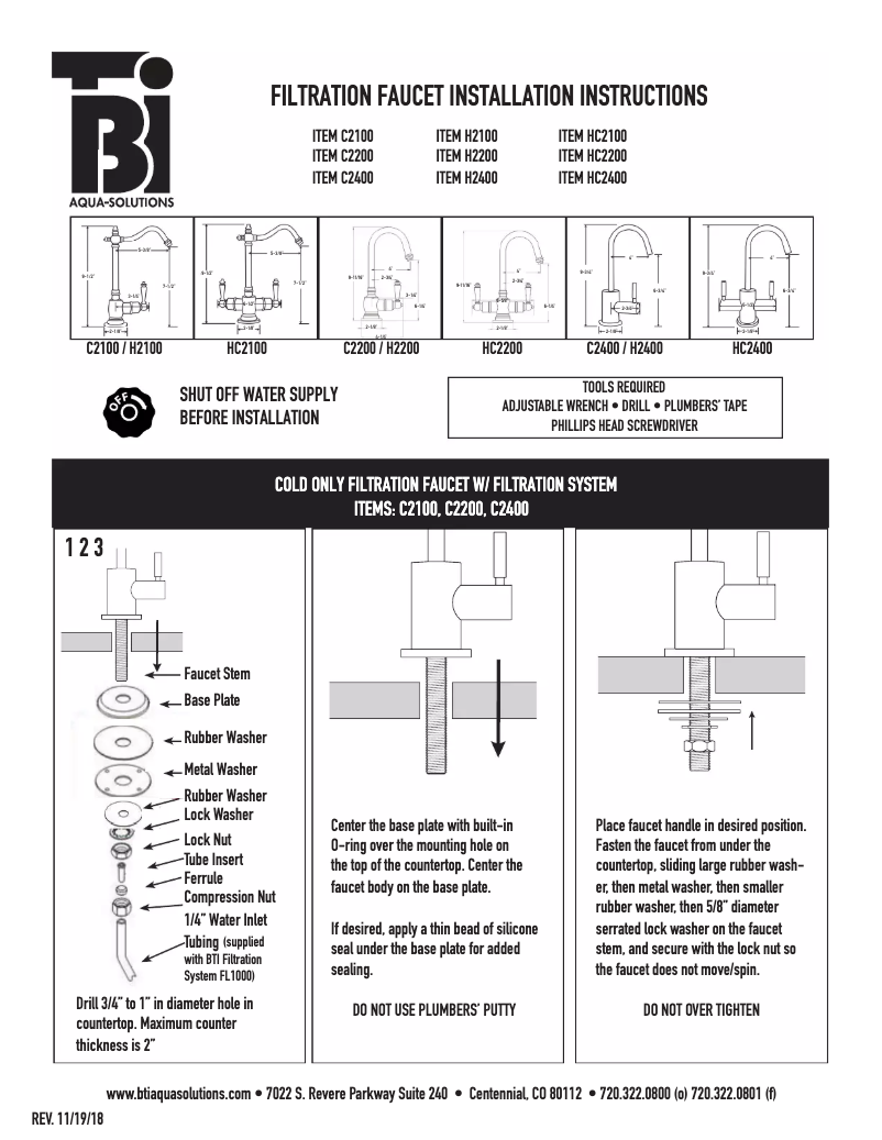 Page 1 of the manual Installation Guide BTI Aqua-Solutions HC2400