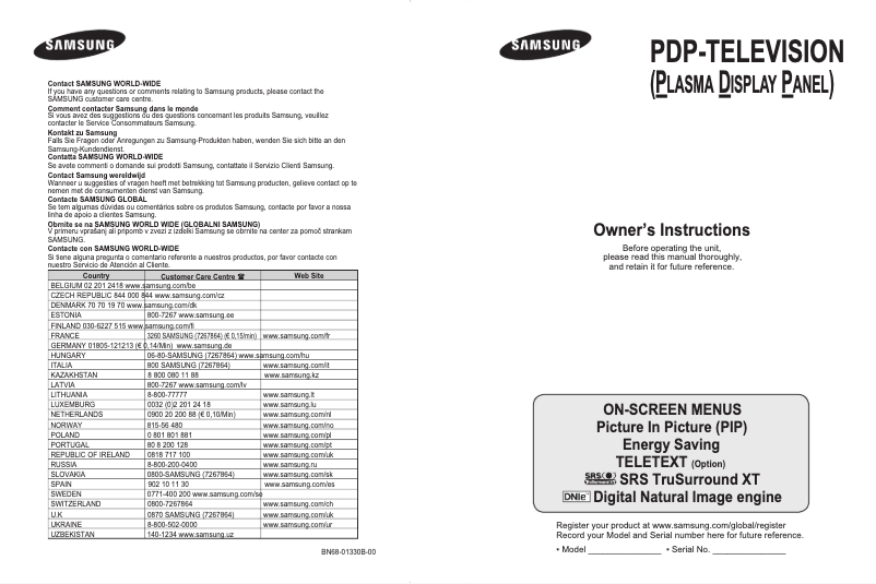 First page image of the manual for PS-42C77HD