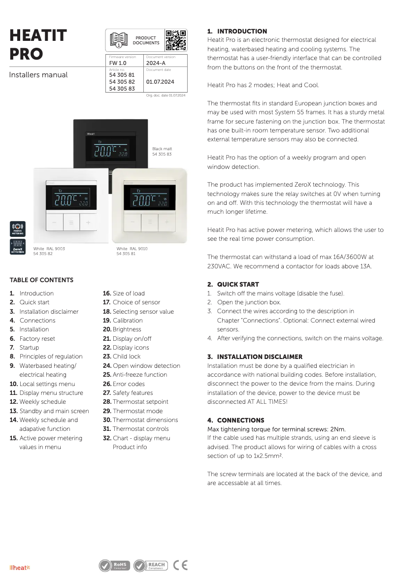 First page image of the manual for PRO