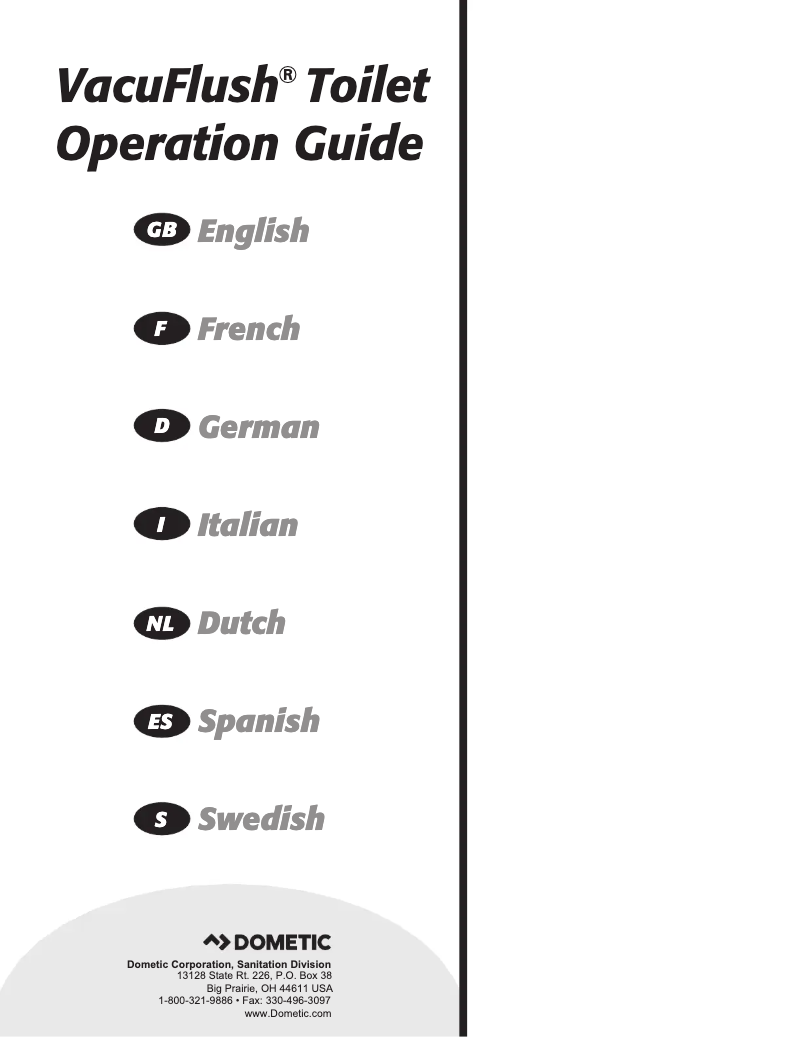 Page 1 de la notice Manuel utilisateur Dometic VacuFlush 706