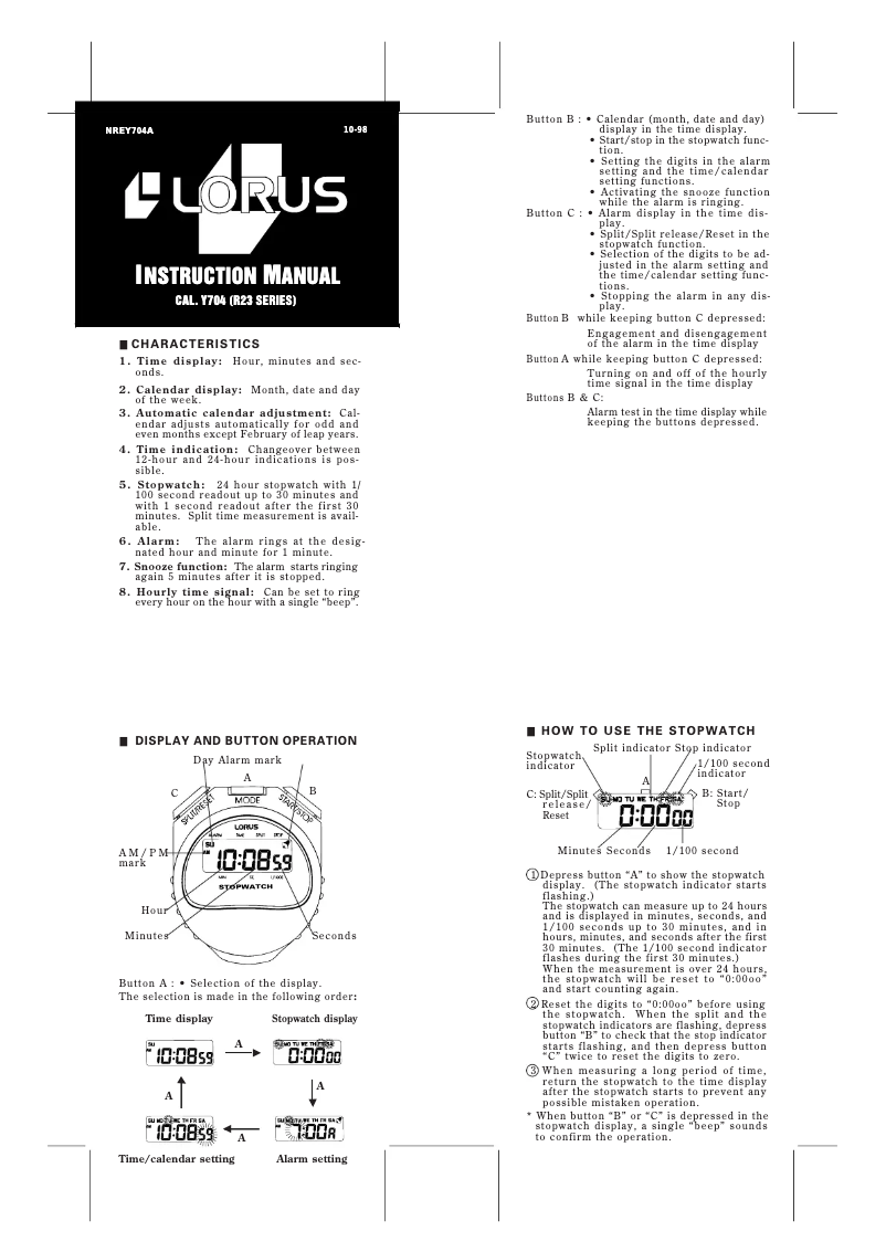 Page 1 of the manual User Manual Lorus Y704A