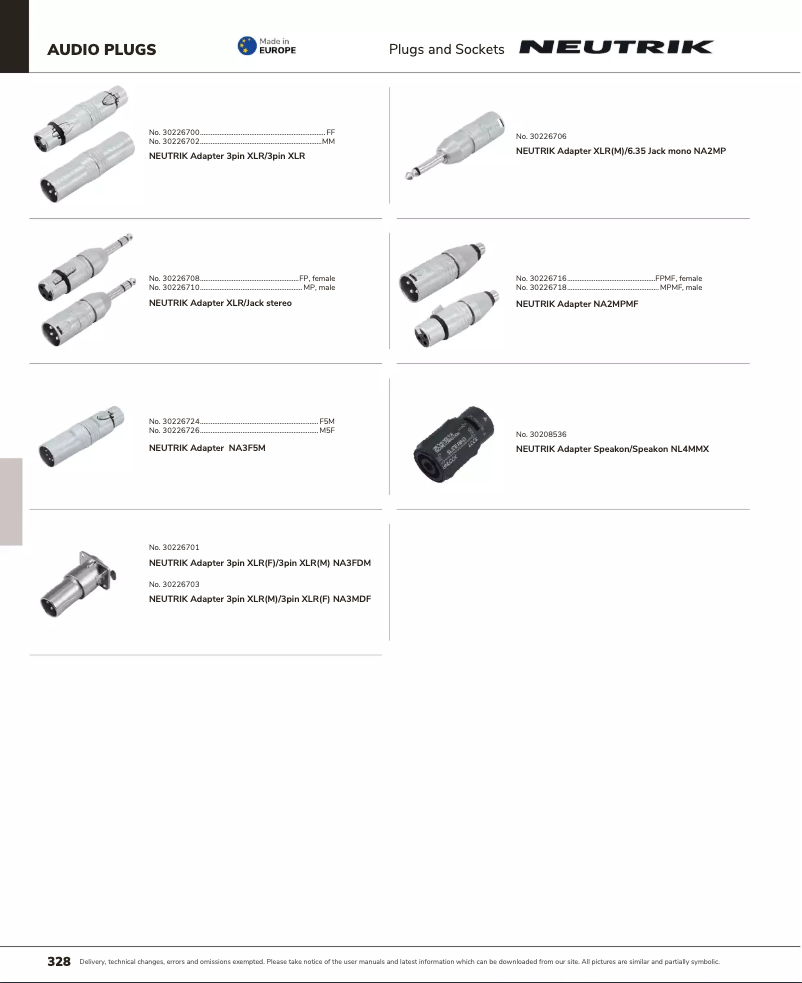 Page 1 of the manual Catalogue Neutrik NA3FF