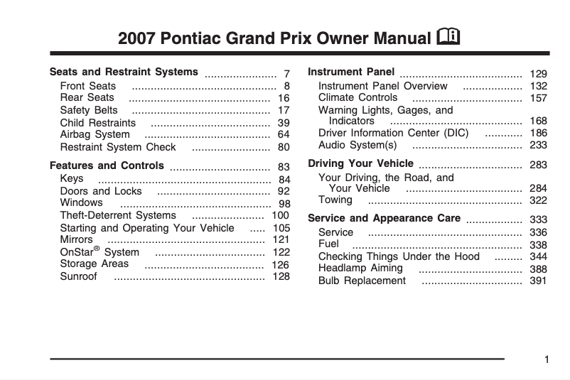 First page image of the manual for Grand Am (1994)