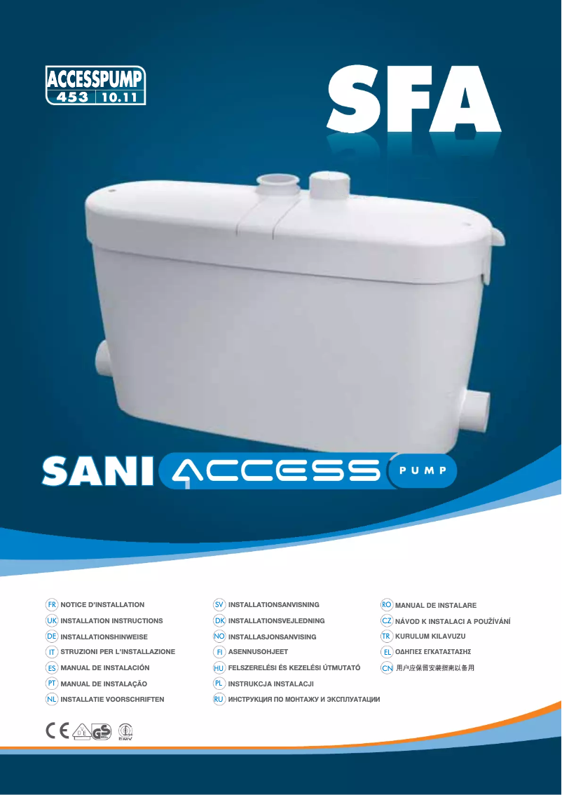 Page 1 of the manual User Manual Sanibroyeur Saniaccess Pump