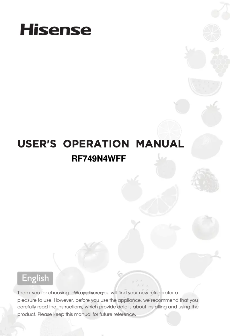 Page 1 of the manual User Manual Hisense RF749N4WIF