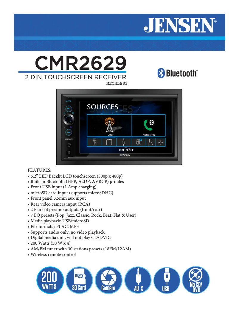 Page 1 of the manual Technical Sheet Jensen CMR2629