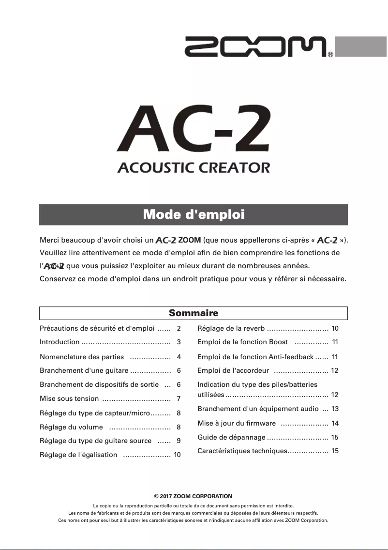 Page 1 of the manual User Manual Zoom AC-2