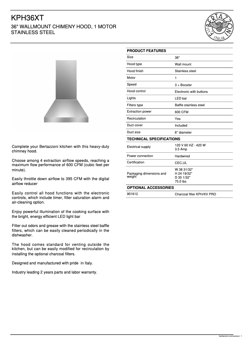 First page image of the manual for KPH36XT