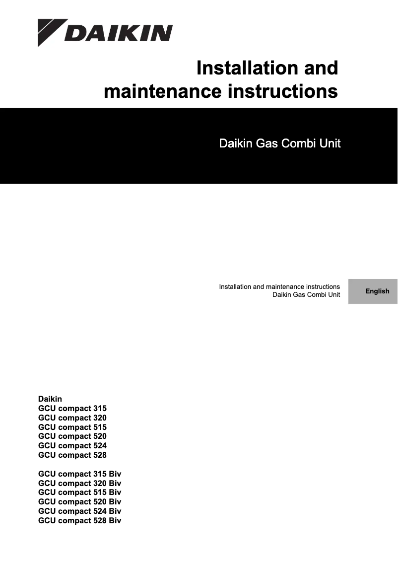 Page 1 of the manual Installation Guide Daikin D2U30GC015AA