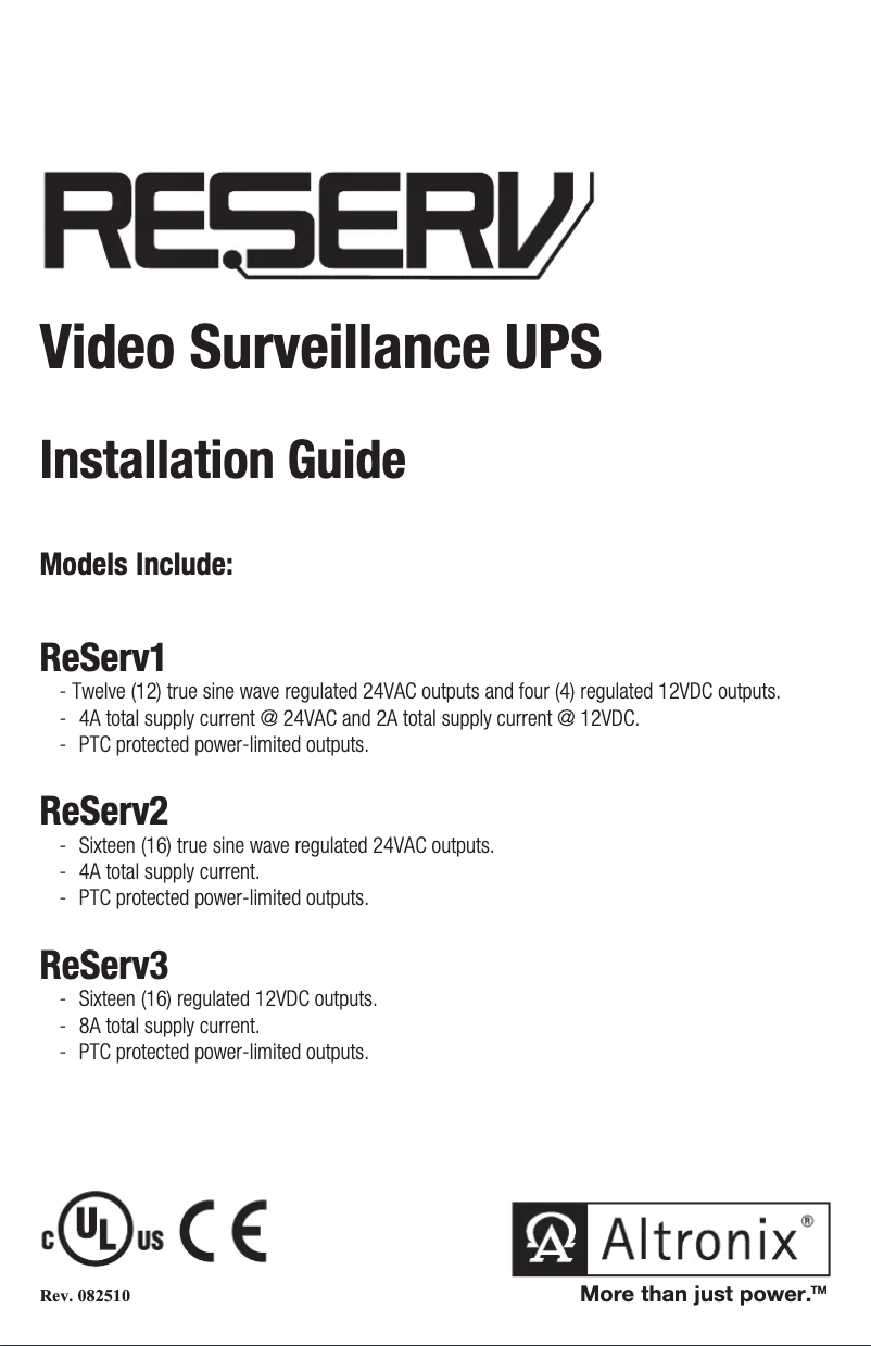 First page image of the manual for ReServ1