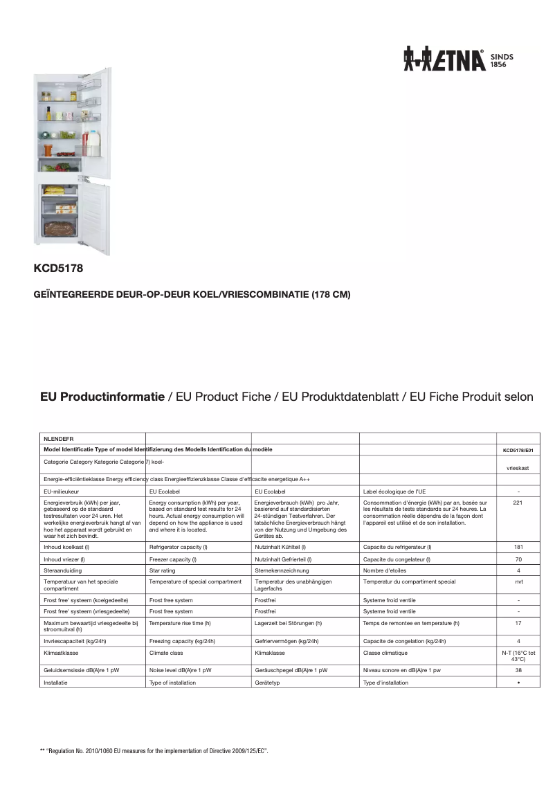 Page 1 of the manual Technical Sheet Etna KCD5178