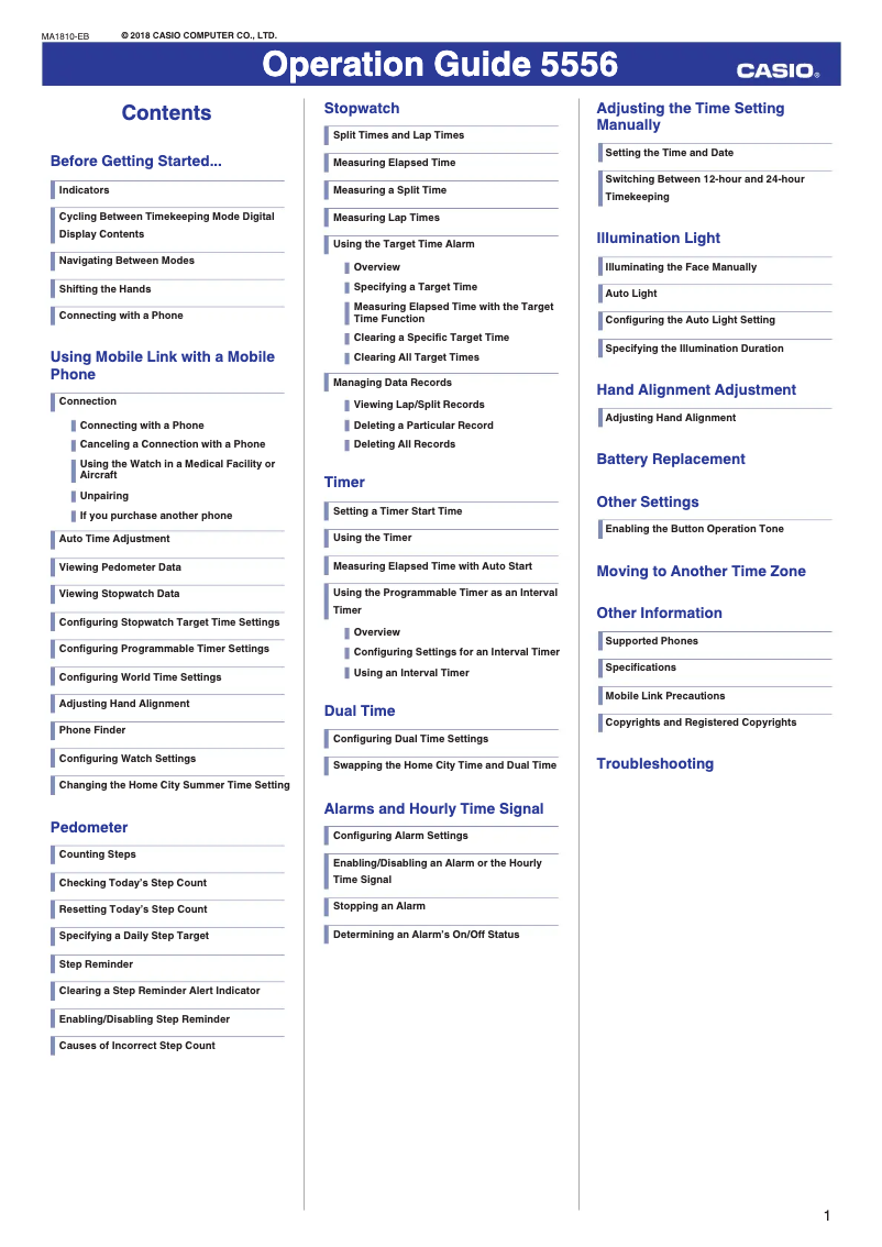Page 1 of the manual User Manual Casio Baby-G BSA-B100AC-5AER