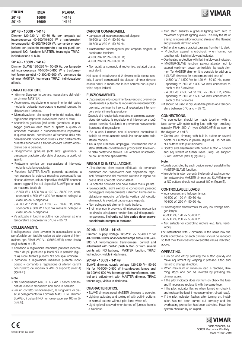 Page 1 of the manual User Manual Vimar 20149