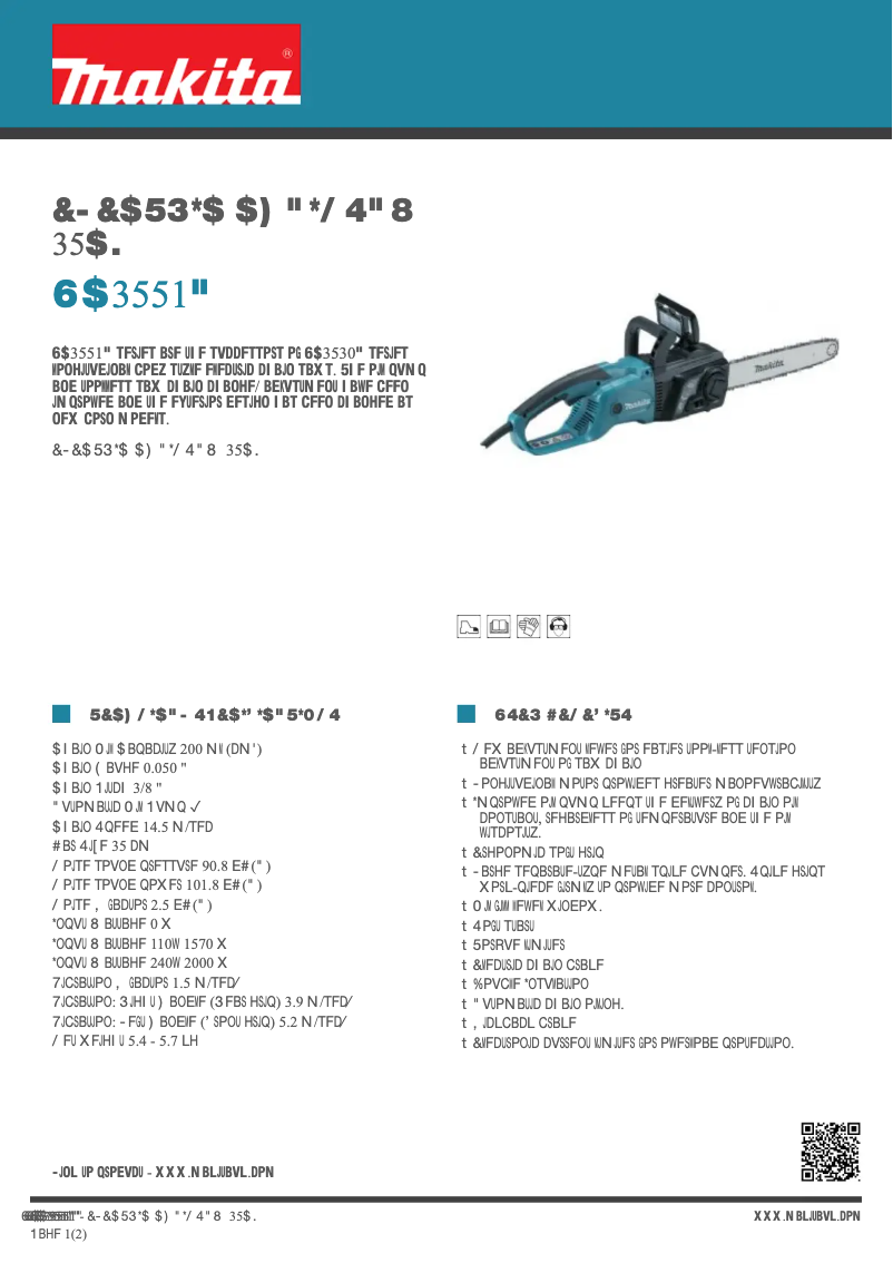 Page 1 of the manual Technical Sheet Makita UC3551A