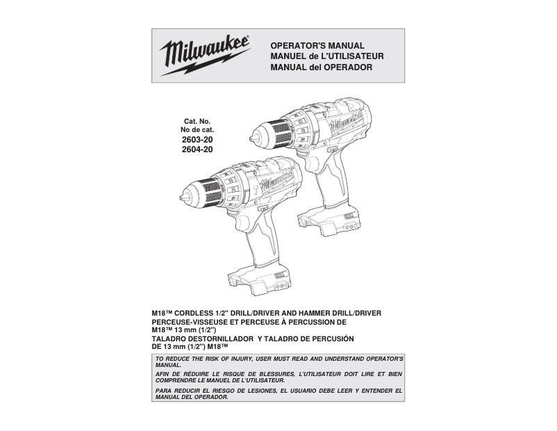 Page 1 of the manual User Manual Milwaukee M18 Fuel 2603-22