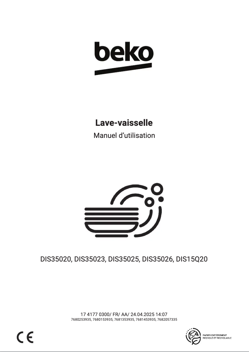 Page 1 of the manual User Manual Beko DIS35020
