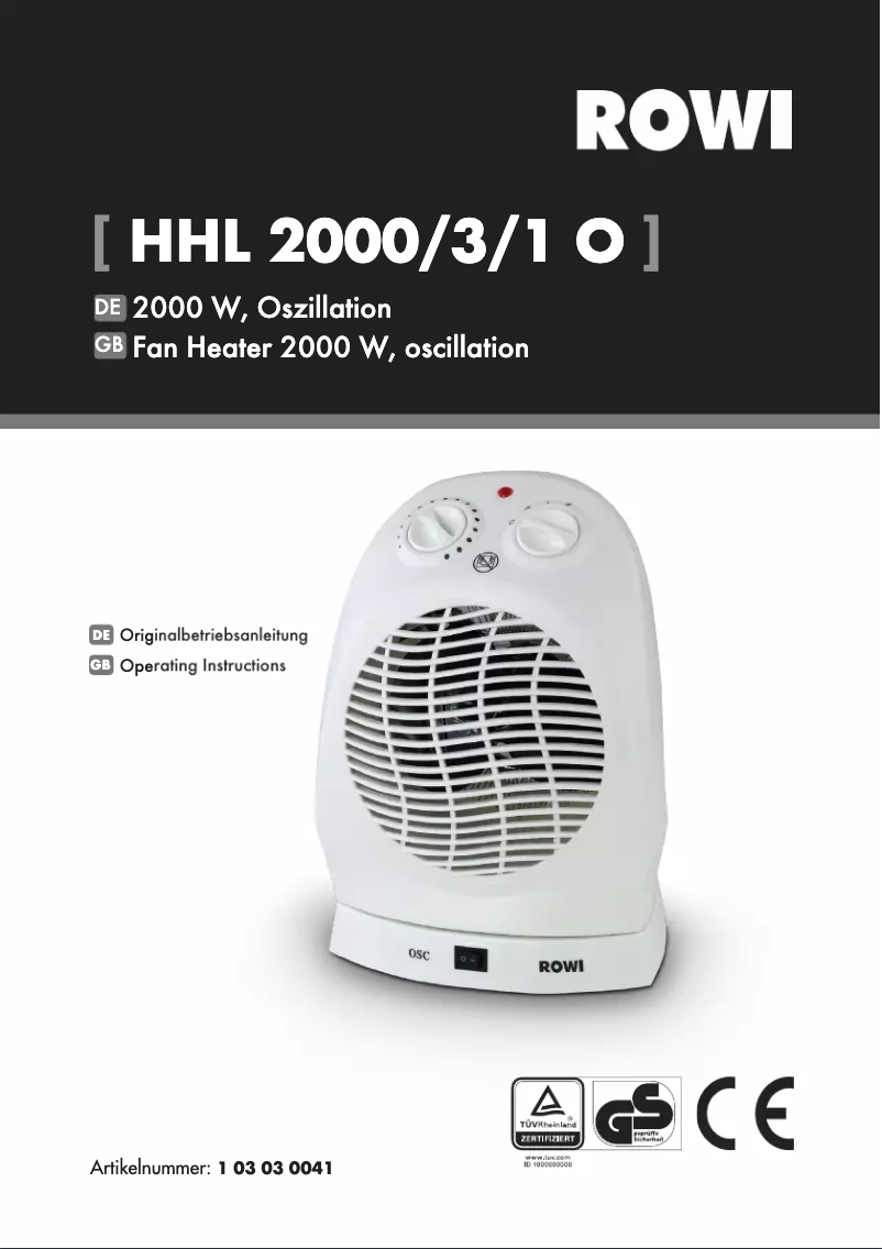 First page image of the manual for HHL 2000/3/1 O