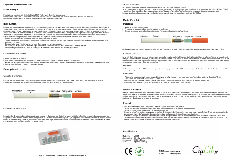 Page 1 of the manual User Manual CigLib 8084