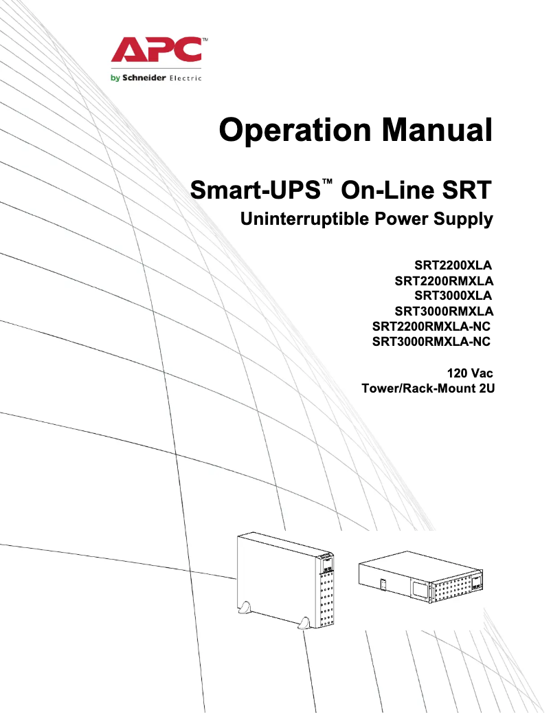 Page 1 of the manual User Manual APC Smart-UPS On-Line SRT3000XLA