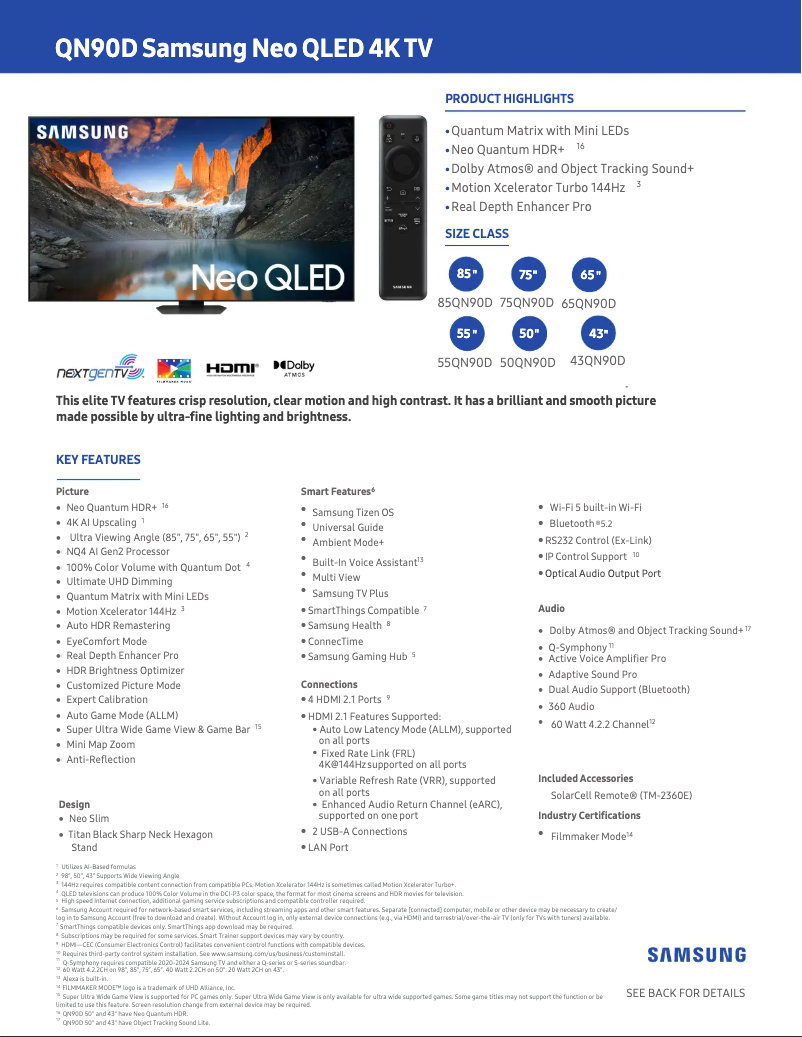 First page image of the manual for QN85QN90DAF