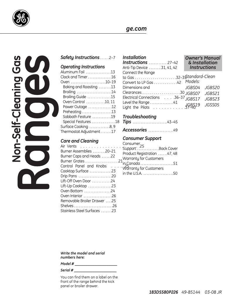 Page 1 of the manual Installation Guide GE JGBS19DENWW