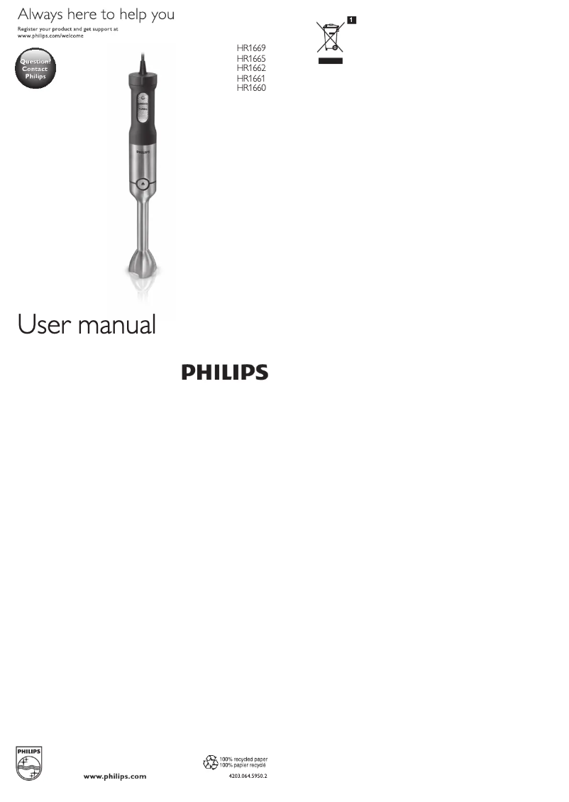 Page 1 of the manual User Manual Philips Daily Collection HR1603