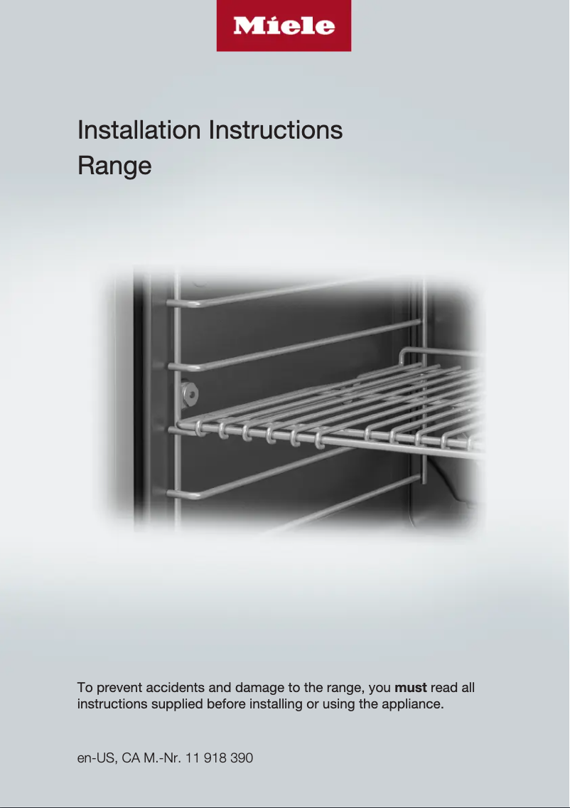 Page 1 of the manual Installation Guide Miele HR 1936-3 LP