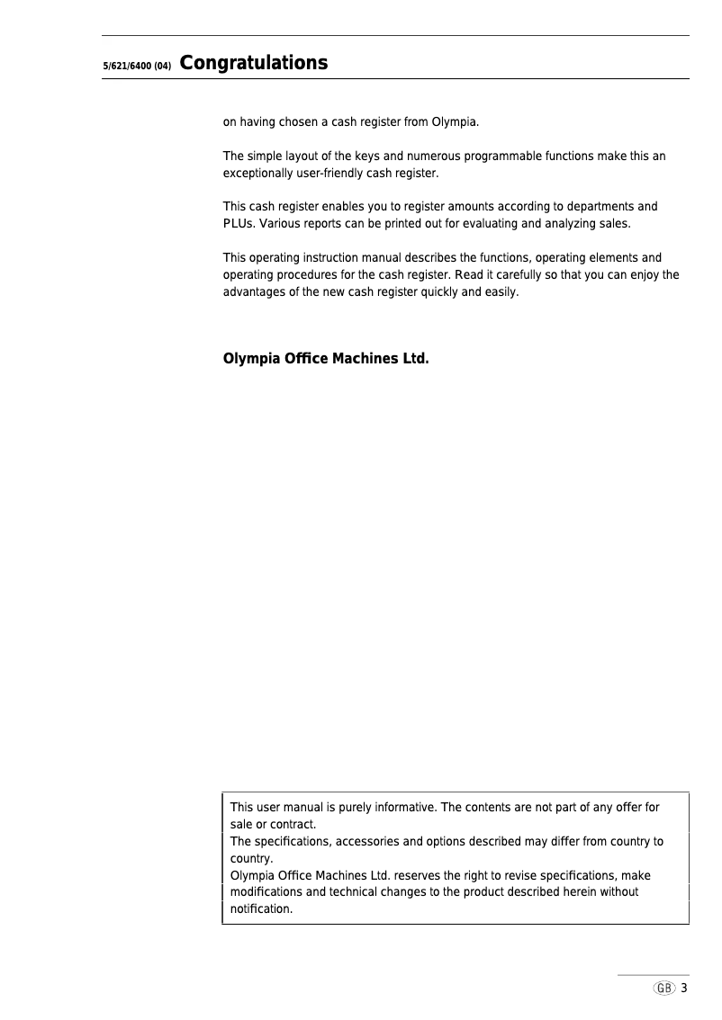 First page image of the manual for CM 726