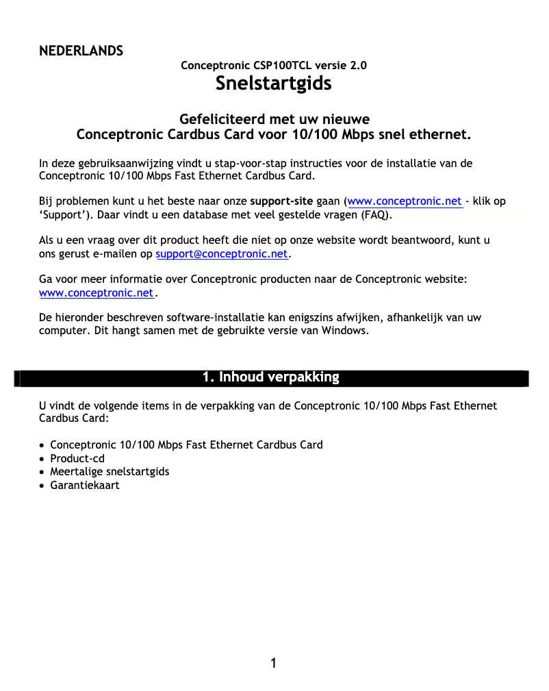 Page 1 de la notice Manuel utilisateur Conceptronic CSP100TCL