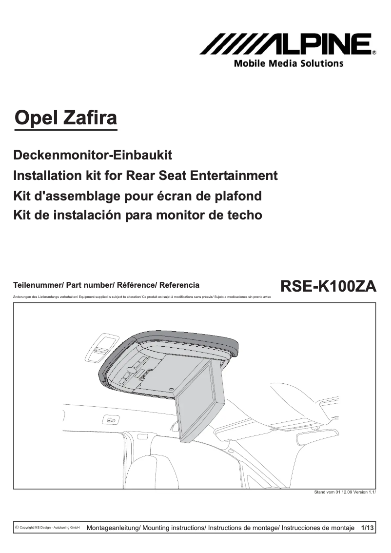 First page image of the manual for RSE-K100ZA