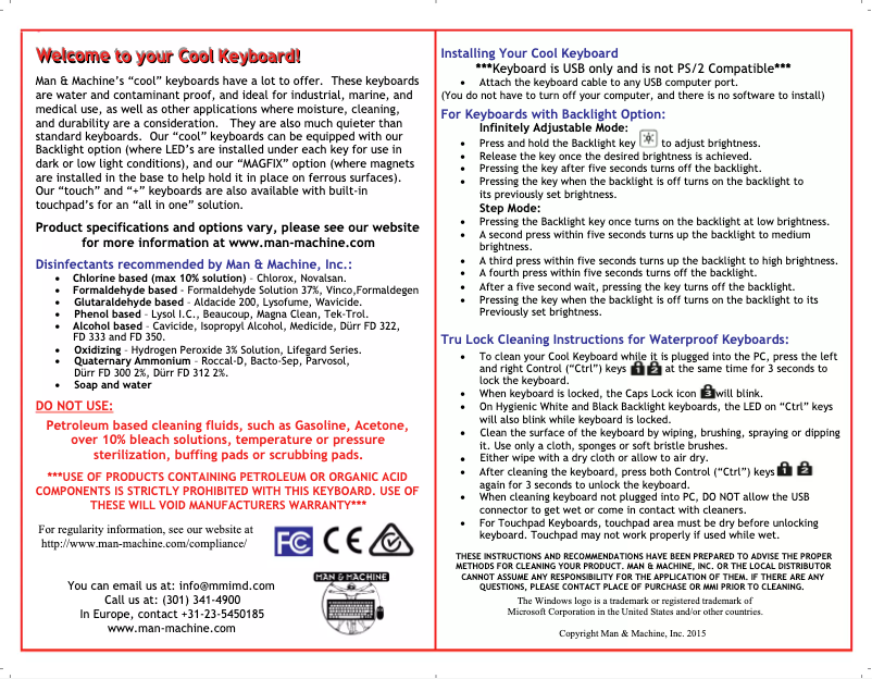 Page 1 of the manual User Manual Man & Machine RCLP/MAG/B5