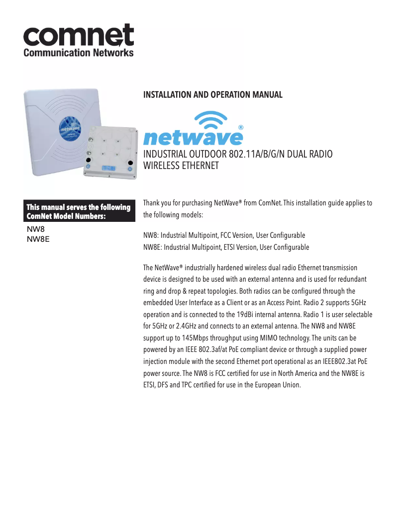 First page image of the manual for NetWave NW8