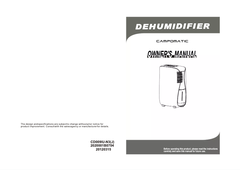 Page 1 of the manual User Manual Campomatic DH20M