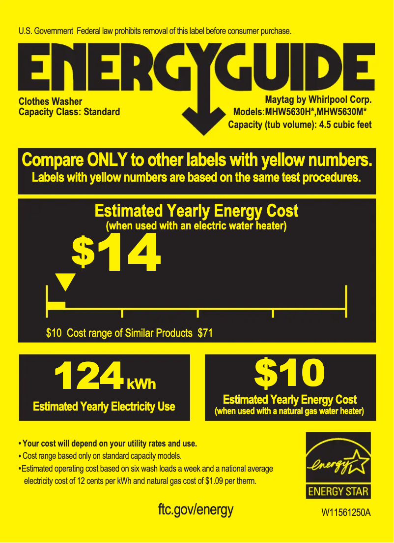 Page 1 of the manual Energy Label Maytag MHW5630MBK