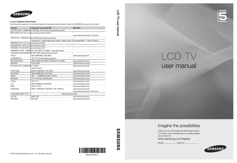 First page image of the manual for LE37C530F1W
