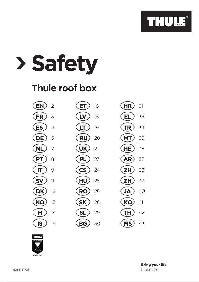 Page 1 of the manual Safety Instructions Thule Motion XT L