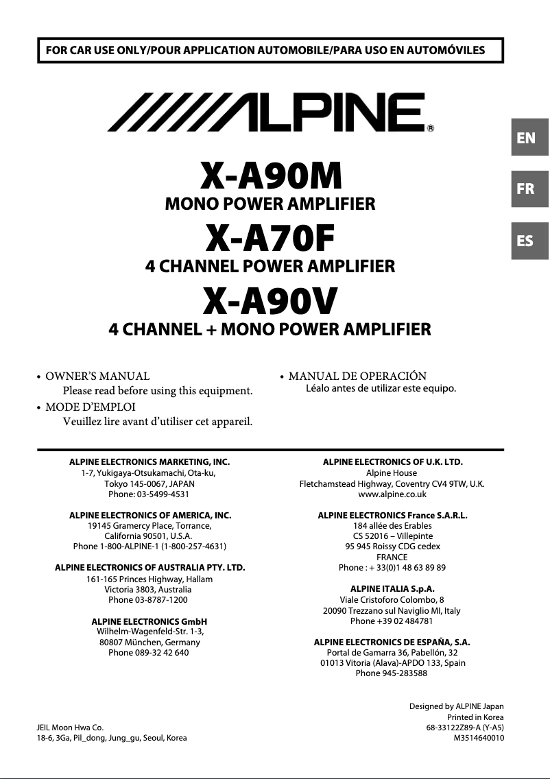 Page 1 of the manual User Manual Alpine X-A90M