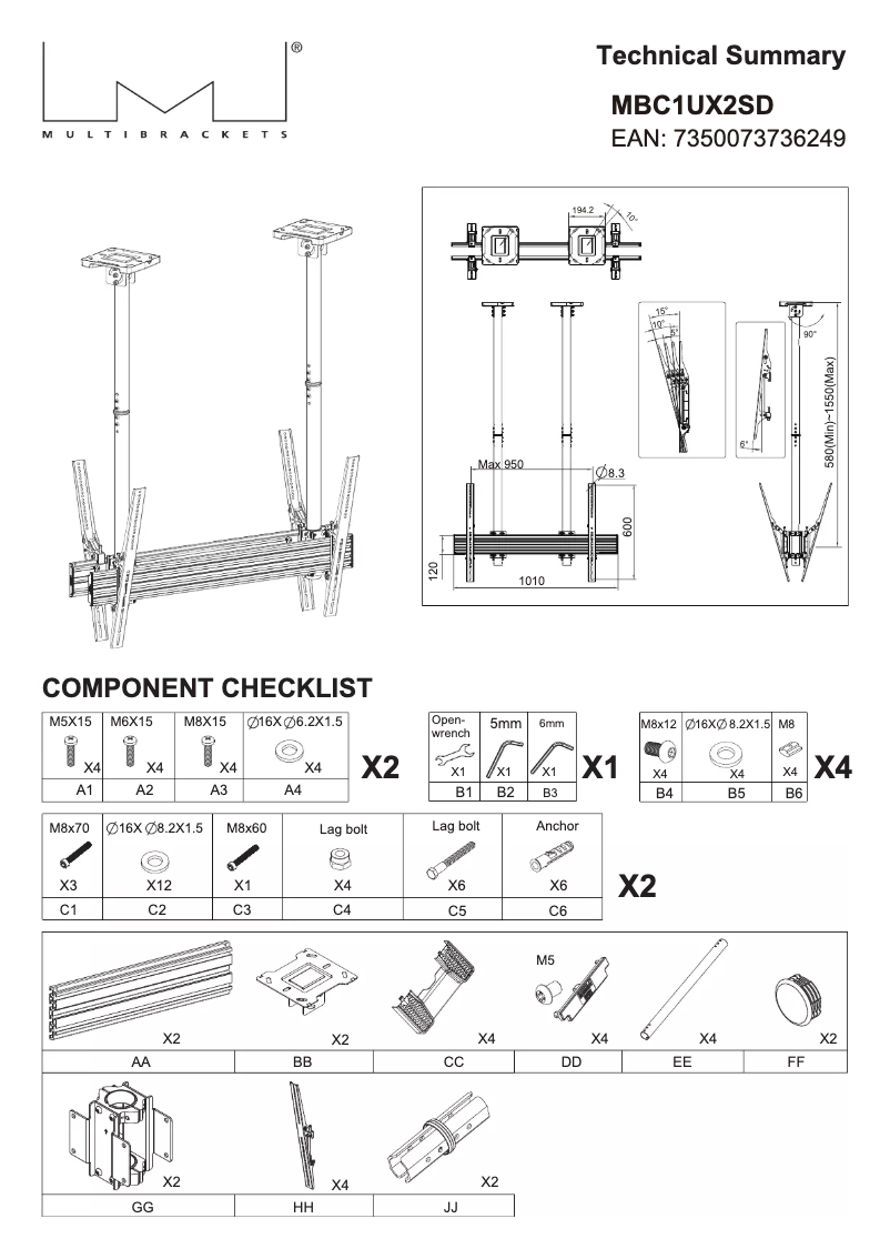 Page 1 of the manual User Manual Multibrackets M Ceiling Mount Pro MBC1UX2SD