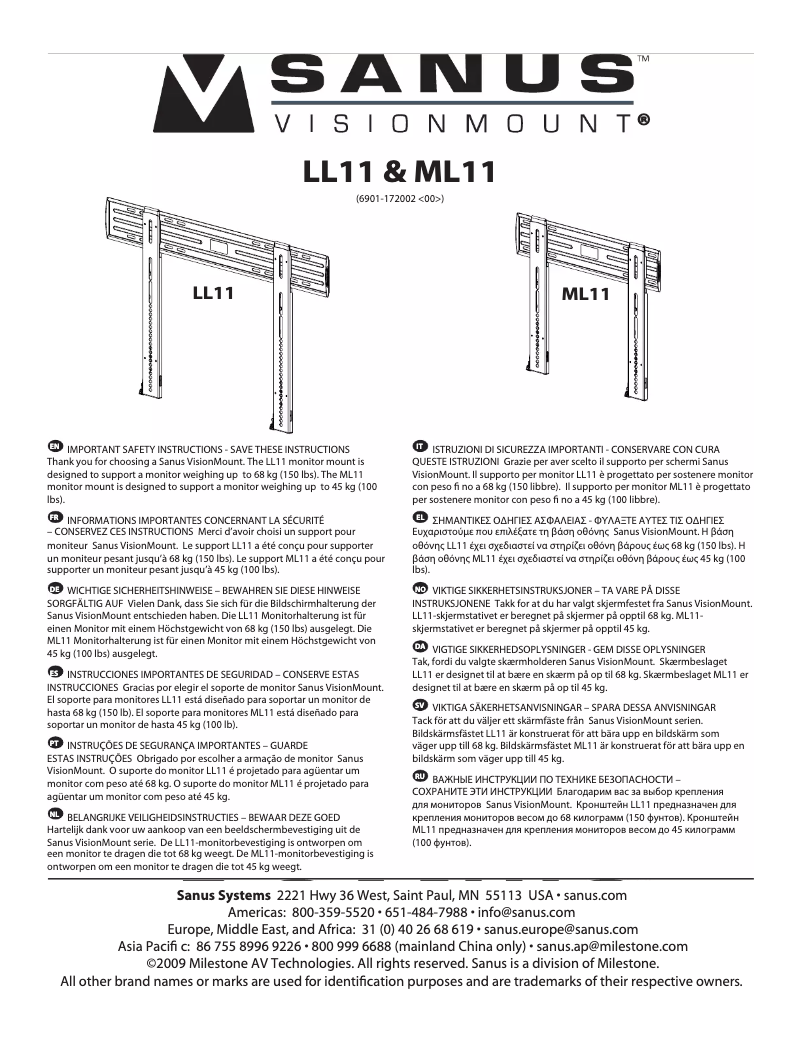 Page 1 of the manual User Manual Sanus VisionMount ML11