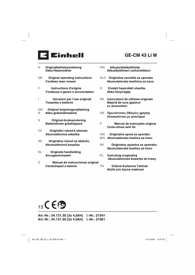 Page 1 of the manual User Manual Einhell GE-CM 43 Li M Kit