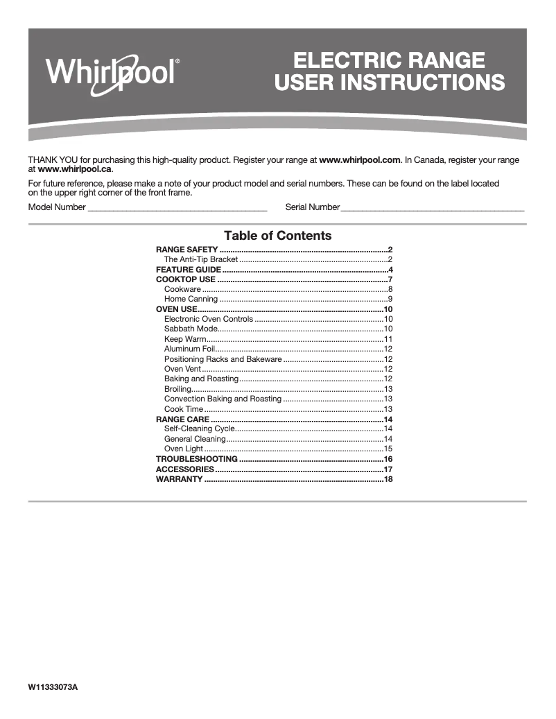 First page image of the manual for WFC150M0JB