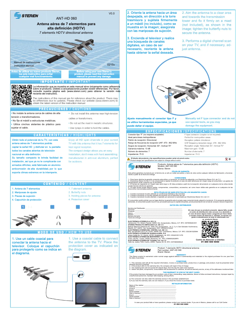 Page 1 of the manual User Manual Steren ANT-HD 060