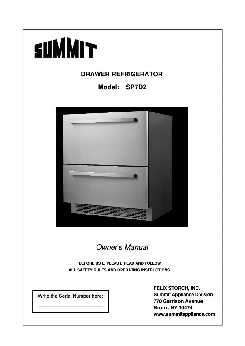 Page 1 of the manual User Manual Summit SP7D2